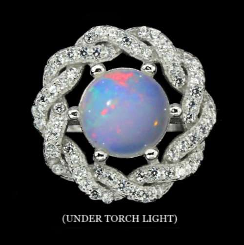 Regal 24.05 cts Ethiopian Fire Opal CZ Gemstone set in Solid .925 Sterling Ring Size 9 or R