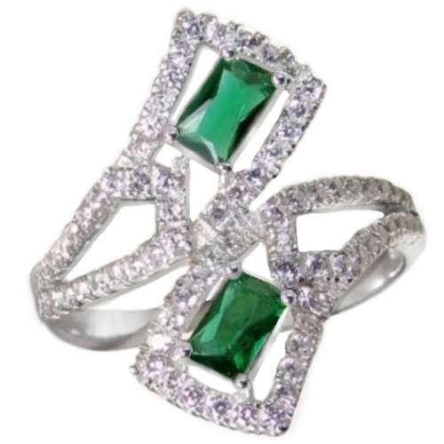 Handmade Tsavorite Quartz and White Topaz  .925  Sterling Silver Plated Ring Size 8 OR Q