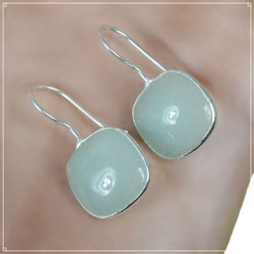Aqua Blue Green Chalcedony Set in .925 Sterling Silver Plated Handmade Earrings