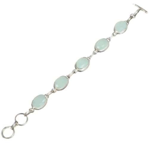 Aqua Green Chalcedony Ovals set in .925 Sterling Silver Plated Handmade Bracelet