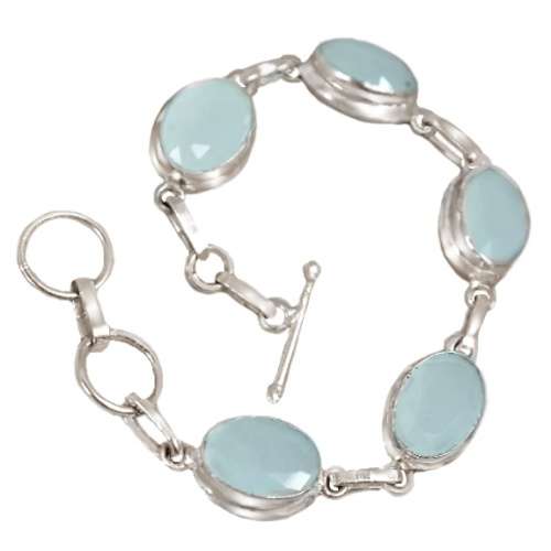Aqua Green Chalcedony Ovals set in .925 Sterling Silver Plated Handmade Bracelet