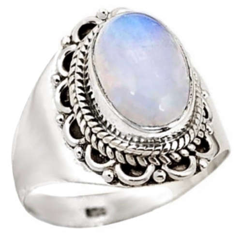 5.13 cts Natural Rainbow Moonstone Solid .925 Sterling Silver Ring Size US 8 or Q