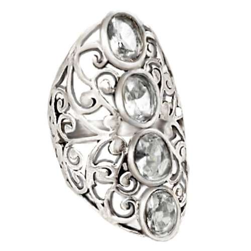 Handmade White Topaz Set in .925 Sterling Silver Plated Ornate Design Ring Size 8 or Q
