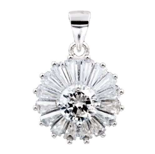 White Cubic Zirconia Tapered Baguettes set in Solid .925 Sterling Silver Pendant and Earrings Set