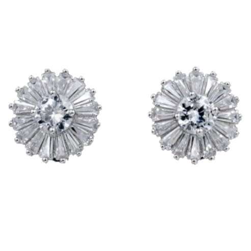 White Cubic Zirconia Tapered Baguettes set in Solid .925 Sterling Silver Pendant and Earrings Set