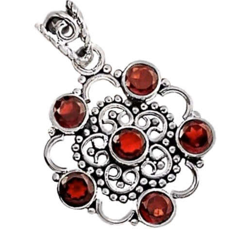 Indonesian Bali -Java  Natural Mozambique Garnet Solid .925 Sterling Silver Pendant
