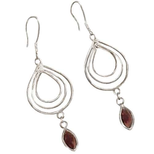 Natural Deep Red Mozambique  set in Solid .925 Sterling Silver Modern Drop Dangle Earrings