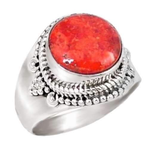Natural Red Sponge Coral Solid .925 Sterling Silver Ring Size 7 or O