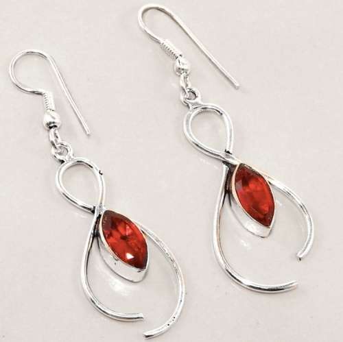 Trendy  Garnet Quartz Marquise Shape Gemstone set in .925 Sterling Silver Plated Handmade Earrings