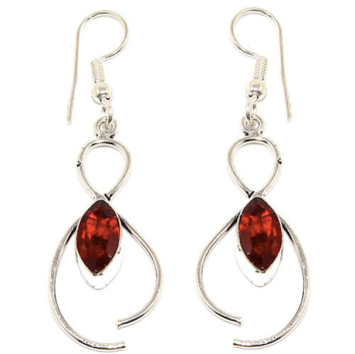 Trendy  Garnet Quartz Marquise Shape Gemstone set in .925 Sterling Silver Plated Handmade Earrings