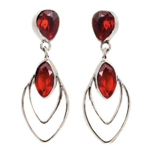 Modern Set Garnet Quartz Gemstone set in .925 Sterling Silver Plated Drop Dangle Stud Earrings