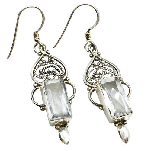 Indonesian Bali Java- Natural White Topaz set in Solid .925 Sterling Silver Earrings