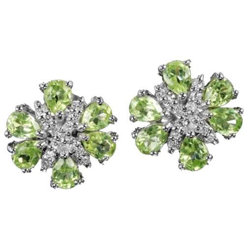 Natural Unheated Peridot, White Cubic Zirconia Gemstone Solid .925 Sterling Silver Earrings