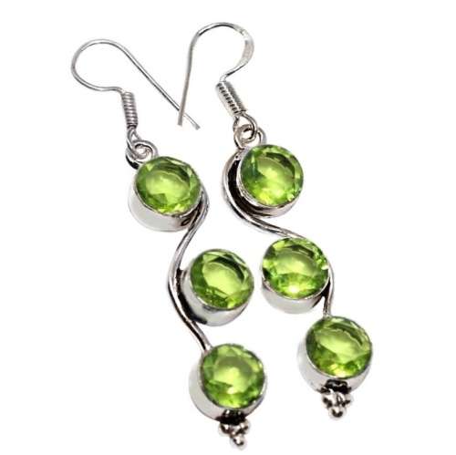 Modern Peridot Round Gemstones set in .925 Sterling Silver Plated Handmade Earrings