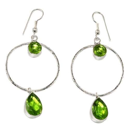 Trendy Long Peridot Gemstone .925 Sterling Silver Plated Handmade Earrings