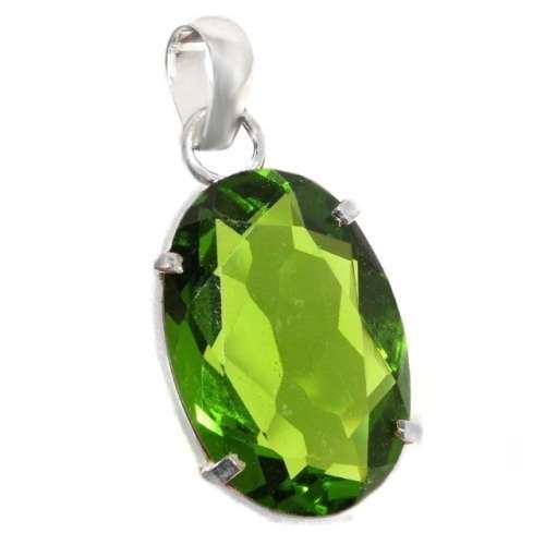Faceted Peridot Oval Gemstone .925 Silver Pendant