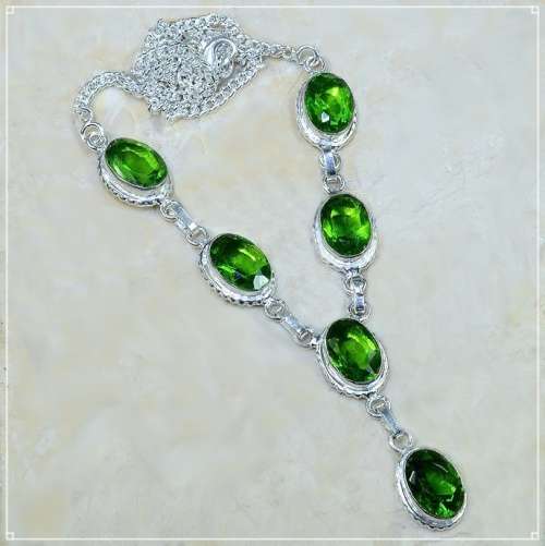 Peridot Ovals set in .925 Sterling Silver Plated Handmade Necklace