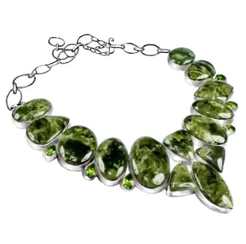 SPECIAL PRICE- Handmade Natural Hessonite Garnet and Peridot  .925 Sterling Silver Necklace