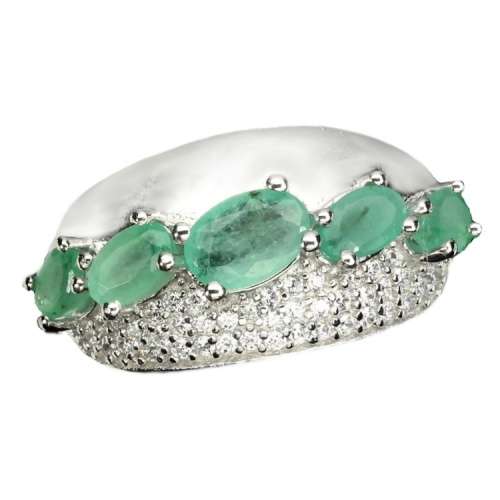 22.2 Ct Natural Brazilian Emerald, CZ set in Solid .925 Sterling Silver White Gold Ring  Size 7 or O
