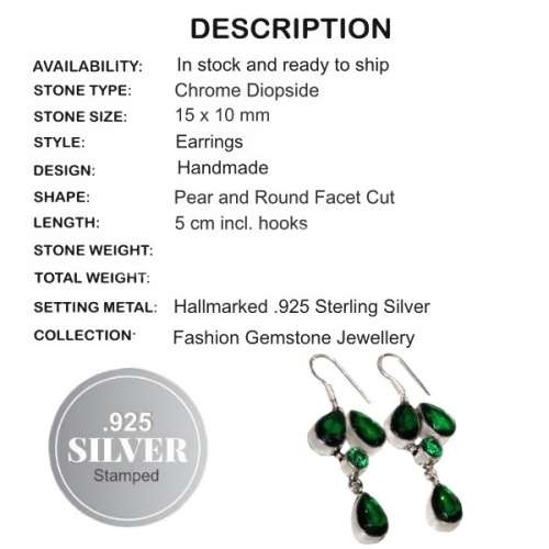 Chrome Diopside Gemstone 925 Silver Earrings