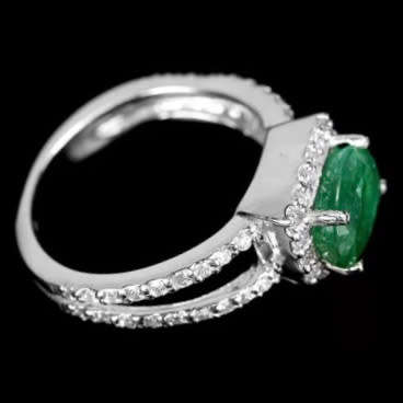 25.80ct Natural Colombian Emerald, Cubic Zirconia set in Solid .925 S/Silver White Gold sz 6.75