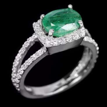 25.80ct Natural Colombian Emerald, Cubic Zirconia set in Solid .925 S/Silver White Gold sz 6.75