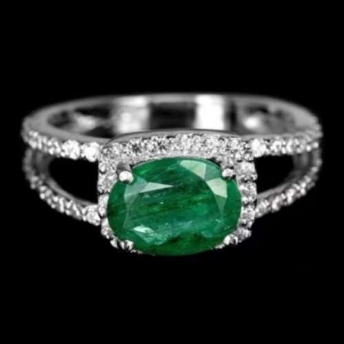 25.80ct Natural Colombian Emerald, Cubic Zirconia set in Solid .925 S/Silver White Gold sz 6.75