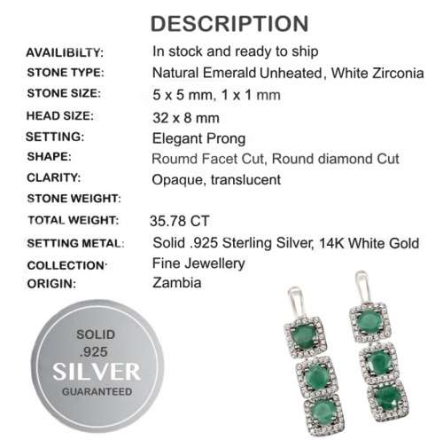 Breathtaking AAA Natural Zambian Emerald, White CZ Solid .925 Sterling Silver Earrings