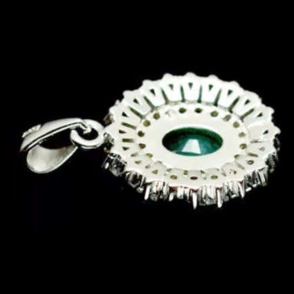 Breathtaking AAA Natural Zambian Emerald, White CZ Solid .925 Sterling Silver Pendant
