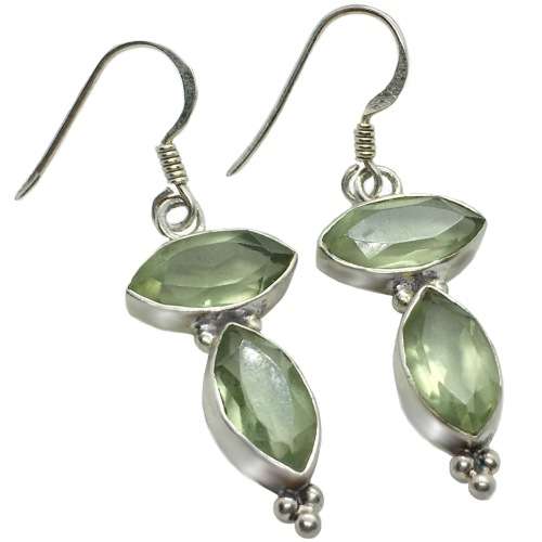 Natural Green Amethyst Marquise Gemstones set in Solid .925 Sterling Silver Earrings