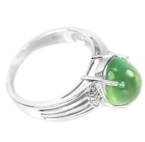 Natural Australian Moss Prehnite and Cubic Zirconia Set Solid .925 Sterling Silver Ring Size 7 or O
