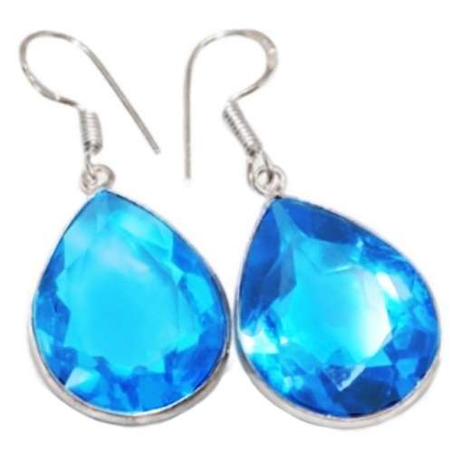 Facet Cut Swiss Blue Topaz Pears set in  .925 Sterling Silver Plated Handmade Earrings
