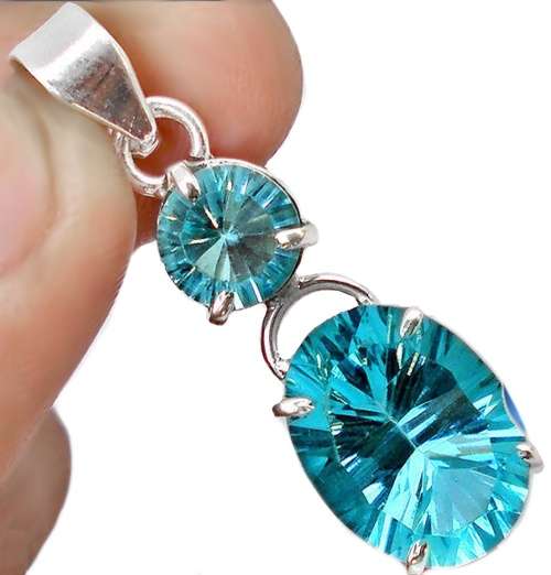 Handmade Sky Blue Concave Cut Blue Topaz set in Solid 925 Sterling Silver Handmade Pendant