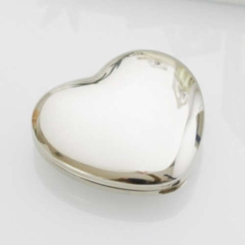 Compact Silver Handbag Makeup Mirror Heart Shape with Normal and Magnified View