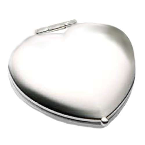 Compact Silver Handbag Makeup Mirror Heart Shape with Normal and Magnified View