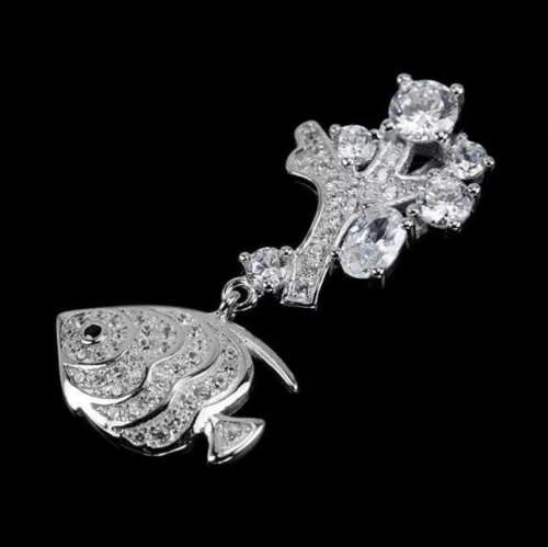 Deluxe AAA Black and White Cubic Zirconia set in Solid .925 Sterling Silver 14K W / Gold Pendant