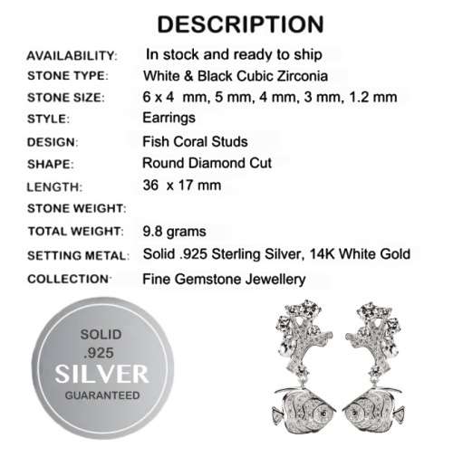 Deluxe AAA Black and White Cubic Zirconia set in Solid .925 Sterling Silver 14K W/Gold Stud Earrings