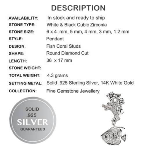 Deluxe AAA Black and White Cubic Zirconia set in Solid .925 Sterling Silver 14K W / Gold Pendant