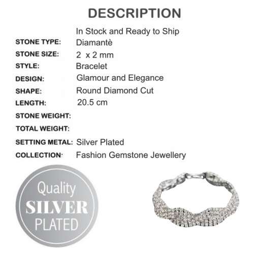Elegant Diamanté Evening Wear or Bridal Silver Plated Bracelet