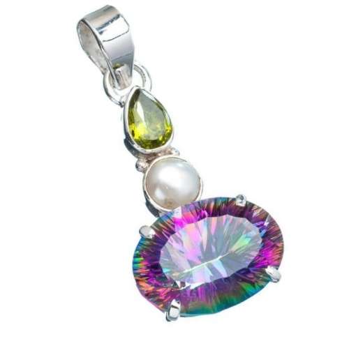 Rainbow Mystic Topaz in Solid 925 Sterling Silver Pendant