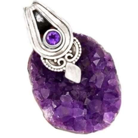 Rare Beauty Natural Purple Amethyst Druzy Gemstone in Solid 925 Sterling Silver Pendant