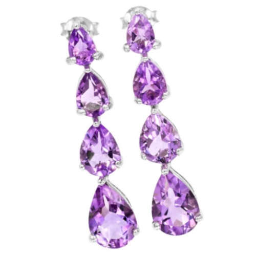 Rare Natural Brazil Purple Amethyst Gemstone .925 Sterling Silver Drop Dangle Stud Earrings