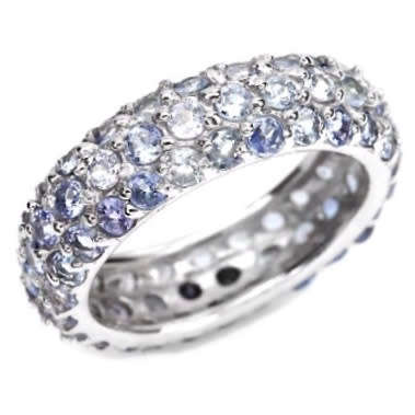 68 Captivating Triple Row Natural Unheated Tanzanite Gemstone Ring set in Solid .925 Silver Size 7.5