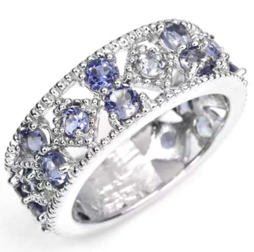 Natural Violet Blue Iolite Gemstone set in Solid .925 Sterling Silver Ring Size US 8 or Q