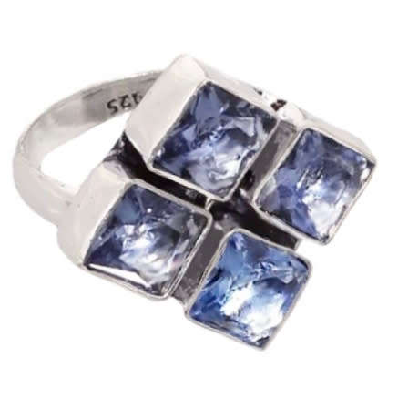 Tanzanite Violet Blue Quartz set in .925 Sterling Silver Plated Handmade Ring Size US 8 / Q