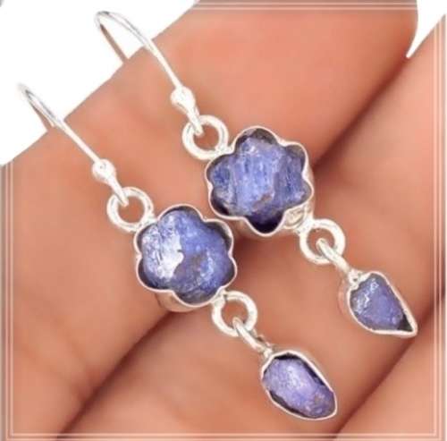Rare Earth Mined Beauty Natural Unheated Tanzanite Gemstone Solid .925 Silver Earrings