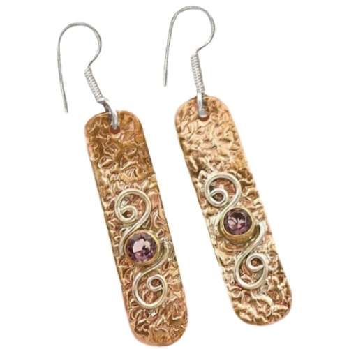 Trendy Three Tone Natural Purple Amethyst Gemstone Solid .925 Silver Earrings