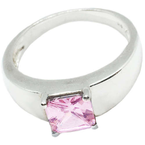 20.5 cts Pink Topaz and White Cubic Zirconia Solid. 925 Sterling Silver Ring Size US 10 / UK T
