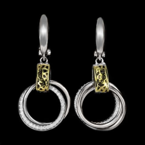 Two Tone Cubic Zirconia set in Solid .925 Sterling Silver Italian Designed Pendant & Earrings Set