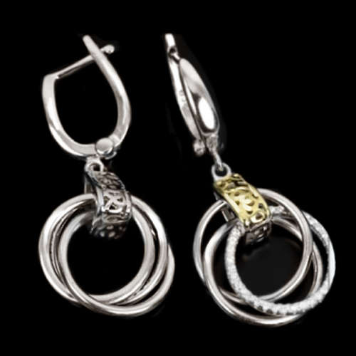 Two Tone Cubic Zirconia set in Solid .925 Sterling Silver Italian Designed Pendant & Earrings Set